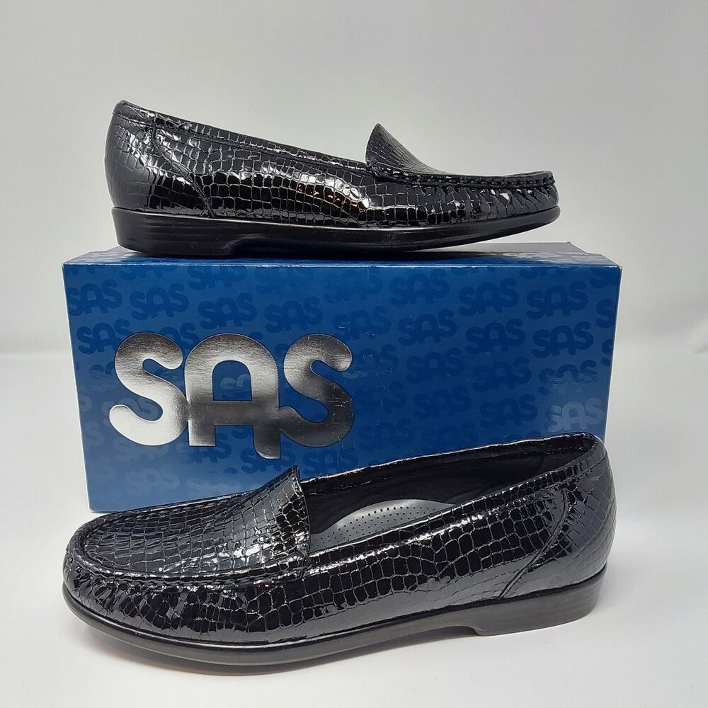 SAS Simplify-C Black Croc Leather Loafers Women’s Size 9 Narrow USA 1556-181